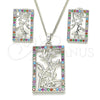 Rhodium Gold Filled Earring and Pendant Adult Set, Leaf Design, with Multicolor Cubic Zirconia, Polished, Rhodium Finish, 10.233.0039.4