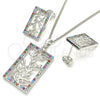 Rhodium Gold Filled Earring and Pendant Adult Set, Leaf Design, with Multicolor Cubic Zirconia, Polished, Rhodium Finish, 10.233.0039.4