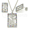 Rhodium Gold Filled Earring and Pendant Adult Set, Leaf Design, with Multicolor Cubic Zirconia, Polished, Rhodium Finish, 10.233.0039.4