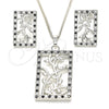 Rhodium Plated Earring and Pendant Adult Set, Leaf Design, with Black and White Cubic Zirconia, Polished, Rhodium Finish, 10.233.0039.5