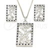 Rhodium Plated Earring and Pendant Adult Set, Leaf Design, with Black and White Cubic Zirconia, Polished, Rhodium Finish, 10.233.0039.5