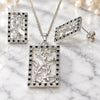 White Gold Filled Earring and Pendant Adult Set, Leaf Design, with Black and White Cubic Zirconia, Polished, Rhodium Finish, 10.233.0039.5