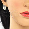 Oro Laminado Earring and Pendant Adult Set, Gold Filled Style Heart Design, with Multicolor Micro Pave, Diamond Cutting Finish, Golden Finish, 10.233.0040.1