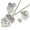 Rhodium Plated Earring and Pendant Adult Set, Heart Design, with Multicolor Cubic Zirconia, Diamond Cutting Finish, Rhodium Finish, 10.233.0040.4