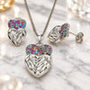 White Gold Filled Earring and Pendant Adult Set, Heart Design, with Multicolor Cubic Zirconia, Diamond Cutting Finish, Rhodium Finish, 10.233.0040.4
