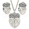 Rhodium Plated Earring and Pendant Adult Set, Heart Design, with Black and White Cubic Zirconia, Diamond Cutting Finish, Rhodium Finish, 10.233.0040.5