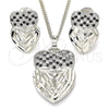 Rhodium Plated Earring and Pendant Adult Set, Heart Design, with Black and White Cubic Zirconia, Diamond Cutting Finish, Rhodium Finish, 10.233.0040.5
