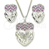 Rhodium Plated Earring and Pendant Adult Set, Heart Design, with Ruby and White Cubic Zirconia, Diamond Cutting Finish, Rhodium Finish, 10.233.0040.6