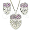 Rhodium Plated Earring and Pendant Adult Set, Heart Design, with Ruby and White Cubic Zirconia, Diamond Cutting Finish, Rhodium Finish, 10.233.0040.6