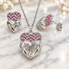 White Gold Filled Earring and Pendant Adult Set, Heart Design, with Ruby and White Cubic Zirconia, Diamond Cutting Finish, Rhodium Finish, 10.233.0040.6