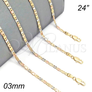 Gold Filled Necklace — Basic Necklace Mariner Design Polished Tricolor 04.65. 03 — main product view — SKU 131486 | Oro Laminado collar — básico Necklace Mariner diseño pulido Tricolor 04.65. 03 — SKU 131486