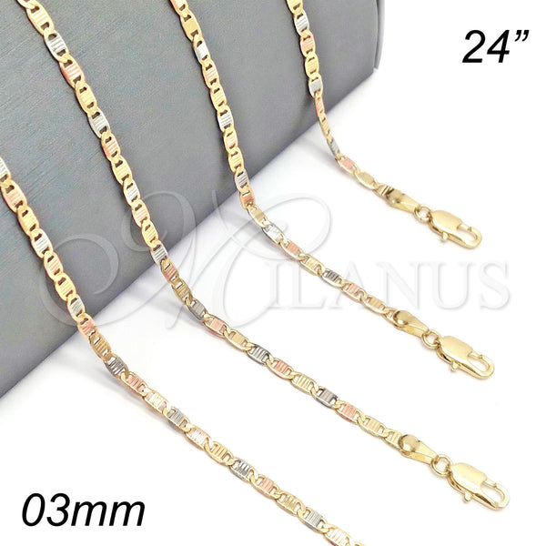 Gold Filled Necklace — Basic Necklace Mariner Design Polished Tricolor 04.65. 03 — main product view — SKU 131486 | Oro Laminado collar — básico Necklace Mariner diseño pulido Tricolor 04.65. 03 — SKU 131486