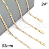 Oro Laminado Basic Necklace, Gold Filled Style Mariner Design, Polished, Tricolor, 04.65.0204.24 (03 MM Thickness, 24 Inches Length)