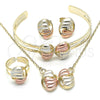 Oro Laminado Earring and Pendant Children Set, Gold Filled Style Polished, Tricolor, 06.65.0151