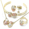 Oro Laminado Earring and Pendant Children Set, Gold Filled Style Polished, Tricolor, 06.65.0151