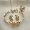 Oro Laminado Earring and Pendant Children Set, Gold Filled Style Polished, Tricolor, 06.65.0151
