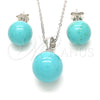 Sterling Silver Earring and Pendant Adult Set, Ball Design, Polished, Rhodium Finish, 10.63.0593