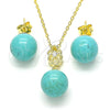 Sterling Silver Earring and Pendant Adult Set, Ball Design, with White Cubic Zirconia, Polished, Golden Finish, 10.63.0594