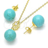 Sterling Silver Earring and Pendant Adult Set, Ball Design, with White Cubic Zirconia, Polished, Golden Finish, 10.63.0594