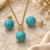 Sterling Silver Earring and Pendant Adult Set, Ball Design, with White Cubic Zirconia, Polished, Golden Finish, 10.63.0594