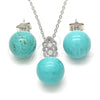 Sterling Silver Earring and Pendant Adult Set, Ball Design, with White Cubic Zirconia, Polished, Rhodium Finish, 10.63.0594.1