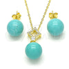 Sterling Silver Earring and Pendant Adult Set, Ball Design, with White Cubic Zirconia, Polished, Golden Finish, 10.63.0595