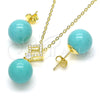 Sterling Silver Earring and Pendant Adult Set, Ball Design, with White Cubic Zirconia, Polished, Golden Finish, 10.63.0595