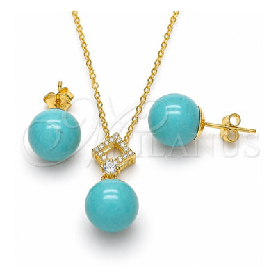 Sterling Silver Earring and Pendant Adult Set, Ball Design, with White Cubic Zirconia, Polished, Golden Finish, 10.63.0595