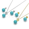 Sterling Silver Earring and Pendant Adult Set, Ball Design, with White Cubic Zirconia, Polished, Golden Finish, 10.63.0595