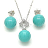 Sterling Silver Earring and Pendant Adult Set, Ball Design, with White Cubic Zirconia, Polished, Rhodium Finish, 10.63.0595.1