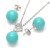 Sterling Silver Earring and Pendant Adult Set, Ball Design, with White Cubic Zirconia, Polished, Rhodium Finish, 10.63.0595.1