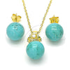 Sterling Silver Earring and Pendant Adult Set, Crown and Ball Design, with White Cubic Zirconia, Polished, Golden Finish, 10.63.0597