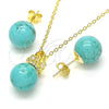 Sterling Silver Earring and Pendant Adult Set, Crown and Ball Design, with White Cubic Zirconia, Polished, Golden Finish, 10.63.0597