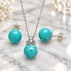 Sterling Silver Earring and Pendant Adult Set, Crown and Ball Design, with White Cubic Zirconia, Polished, Rhodium Finish, 10.63.0597.1