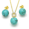 Sterling Silver Earring and Pendant Adult Set, Ball Design, with White Cubic Zirconia, Polished, Golden Finish, 10.63.0598