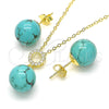 Sterling Silver Earring and Pendant Adult Set, Ball Design, with White Cubic Zirconia, Polished, Golden Finish, 10.63.0598