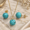 Sterling Silver Earring and Pendant Adult Set, Ball Design, with White Cubic Zirconia, Polished, Golden Finish, 10.63.0598