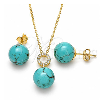 Sterling Silver Earring and Pendant Adult Set, Ball Design, with White Cubic Zirconia, Polished, Golden Finish, 10.63.0598