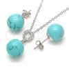 Sterling Silver Earring and Pendant Adult Set, Ball Design, with White Cubic Zirconia, Polished, Rhodium Finish, 10.63.0598.1