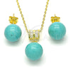 Sterling Silver Earring and Pendant Adult Set, Ball Design, with White Cubic Zirconia, Polished, Golden Finish, 10.63.0599