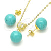 Sterling Silver Earring and Pendant Adult Set, Ball Design, with White Cubic Zirconia, Polished, Golden Finish, 10.63.0599