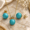 Sterling Silver Earring and Pendant Adult Set, Ball Design, with White Cubic Zirconia, Polished, Golden Finish, 10.63.0599