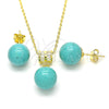 Sterling Silver Earring and Pendant Adult Set, Ball Design, with White Cubic Zirconia, Polished, Golden Finish, 10.63.0599