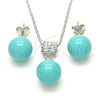 Sterling Silver Earring and Pendant Adult Set, Ball Design, with White Cubic Zirconia, Polished, Rhodium Finish, 10.63.0599.1