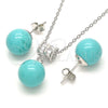 Sterling Silver Earring and Pendant Adult Set, Ball Design, with White Cubic Zirconia, Polished, Rhodium Finish, 10.63.0599.1