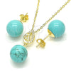 Sterling Silver Earring and Pendant Adult Set, Teardrop and Ball Design, with White Cubic Zirconia, Polished, Golden Finish, 10.63.0600