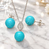 Sterling Silver Earring and Pendant Adult Set, Teardrop and Ball Design, with White Cubic Zirconia, Polished, Rhodium Finish, 10.63.0600.1