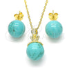 Sterling Silver Earring and Pendant Adult Set, Crown and Ball Design, with White Cubic Zirconia, Polished, Golden Finish, 10.63.0601