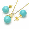 Sterling Silver Earring and Pendant Adult Set, Crown and Ball Design, with White Cubic Zirconia, Polished, Golden Finish, 10.63.0601