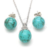 Sterling Silver Earring and Pendant Adult Set, Crown and Ball Design, with White Cubic Zirconia, Polished, Rhodium Finish, 10.63.0601.1